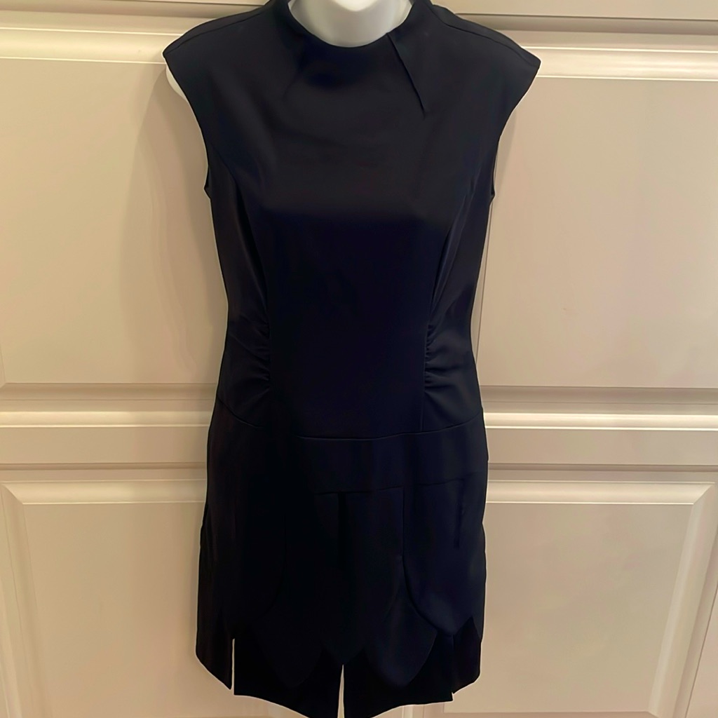 Nicole Miller Vintage Black Hi Neck Ruched Cocktail Dress Sz 4